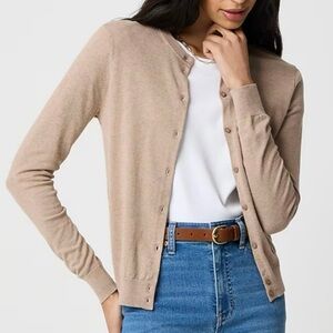 j crew classic cotton button up oatmeal heathered mushroom cardigan sweater